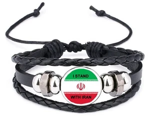 Pulsera de cuero negro y bolsa de regalo de terciopelo I Stand With Iran - Imagen 1 de 4
