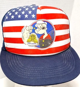Hat Cap Popeye MGM Grand Las Vegas USA Flag Trucker Snapback Mesh Vtg 90s w/ Tag - Picture 1 of 12