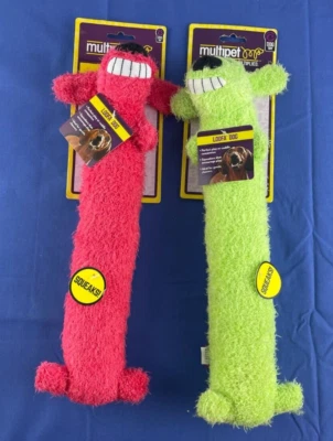 Lot of 2 Multipet Lightweight Floppy Loofa w/ Squeaker Red & Green - Image 1 of 4