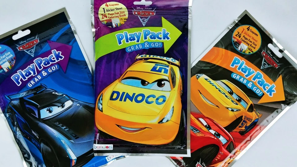 3 Disney Play Pack Grab & Go Cars Playsets