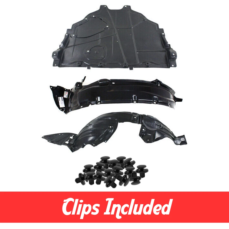 Front Fender Liner & Lower Engine Under Cover Set w/ Clips For 2014-2018 Mazda 3 Foto 1 de 4