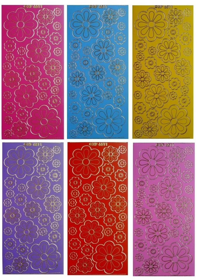 RETRO FLOWERS Peel Off Stickers Beautiful Bright Spring Flowers Card Making - image 1 of 1