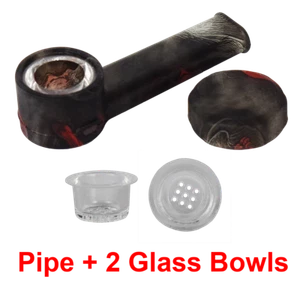 Silicone Tobacco Pipe Glass Bowl Cap Glow-n-dark red black +2 cowls - Picture 1 of 1