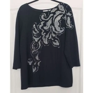 Chico's Black Burn-out Long Sleeve Tunic Tee Size 3/XL Art to wear Contemporary - Picture 1 of 5