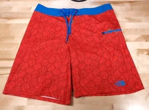 The North Face Board Shorts Mens Size 36 Red Blue Geometric Beach Swim Trunks - Picture 1 of 7