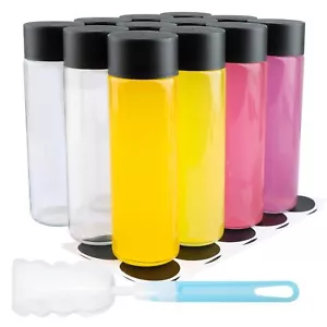 12 Pack 12oz Glass Water Bottles 350ml Empty Glass Drink Bottles With Black Lids - Picture 1 of 7