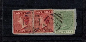 Antigua 1890 SG 26/ Sc D6 Pair Provisional Usage  With St. Christopher 1/2d - Picture 1 of 1
