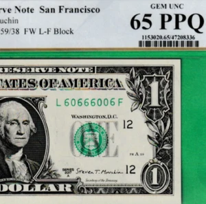 $1 Federal Reserve note BINARY FLIPPER 60666006 Serial Numbers PCGS 65 PPQ - Picture 1 of 3