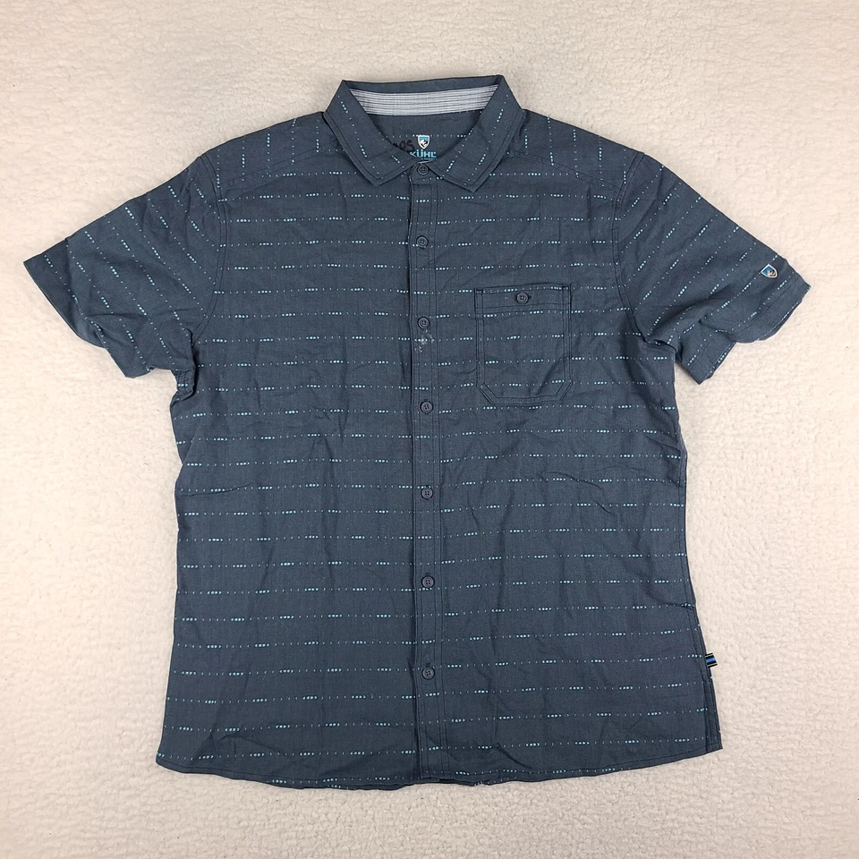 Kuhl Intrepid Skorpio Shirt Mens Large Dark Blue Geometric Hawaiian Button Up GC - Image 1 of 4