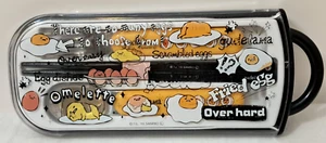 SANRIO GUDETAMA LAZY EGG KIDS TRIPLE CUTLERY SET SPOON/FORK/CHOPSTICK W/CASE - Picture 1 of 5