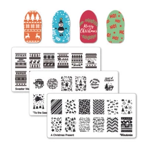 Winstonia 3pc Christmas Nail Stamping Plates Set Festive Winter Sweater Manicure - Picture 1 of 3