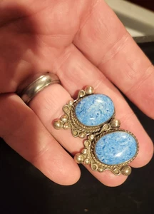 Orecchini Vintage Argento Sterling Timbrato 925 - MESSICO ATI - Pietre Blu Naturali - Foto 1 di 10