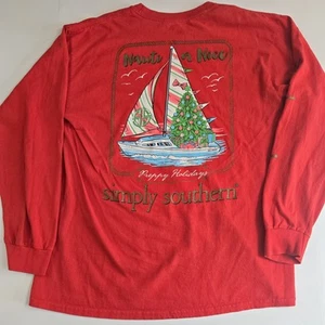 Simply Southern  Long Sleeve Shirt Women Large Red "Nauti Or Nice" - Picture 1 of 8