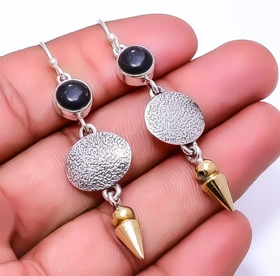 Copper Black Obsidian 925 Sterling Silver Two Tone Arrow Head Earring 2.34" E35 - Image 1 of 4