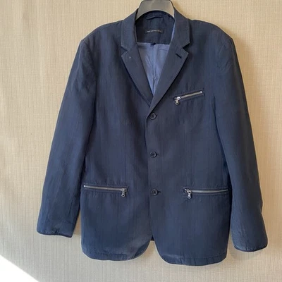 Blazer John Varvatos Lino/Algodón Retro Negrito Negro Talla 44 Bolsillos y Mangas con Cremallera Foto 1 de 4