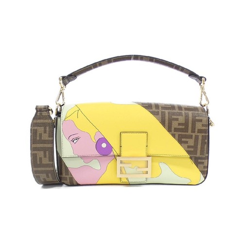 Borsa a tracolla Fendi Baguette rivestita tela pelle oro metallizzato donna autentica