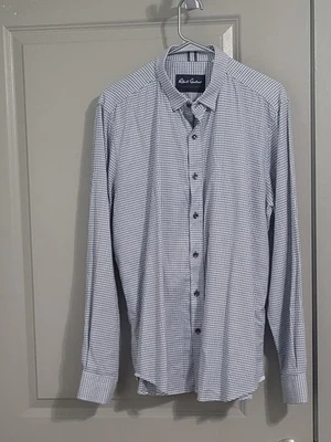 Camisa social Robert Graham ajuste sob medida botão para baixo grande branca paisley - Imagem 1 de 4