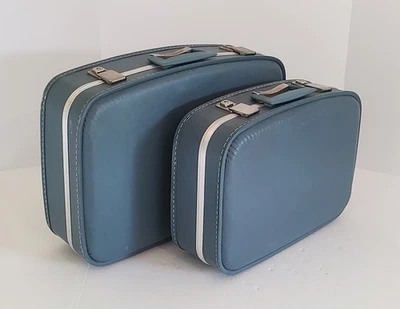 Juego de equipaje maleta vintage de 2 piezas azul claro para almacenamiento de exhibición o accesorios Foto 1 de 4