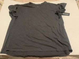 Top LOGO by Lori Goldstein grigio manica corta manica con volant grande nuovo con etichetta - Foto 1 di 9