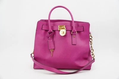 Michael Kors Fucshia Pink Leather Hamilton Satchel Purse Bag, East West - Image 1 of 4