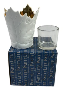 Candelabro votivo PARTYLITE Forest Leaves oro blanco P92824 nuevo en caja 10 cm - Imagen 1 de 13