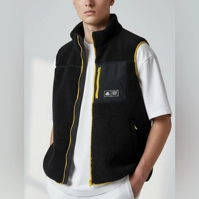 Kappa olesia men's Fleece Sherpa Vest Black Yellow zip up pockets size large - Image 1 of 4