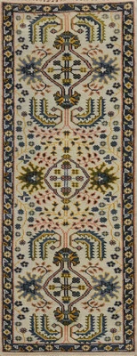 Geometric Green Ziegler Indian 8 ft Runner Wool Handmade Rug Hallway Carpet 3x8 - Image 1 of 4