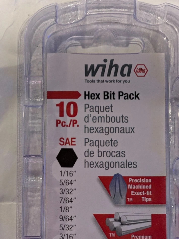 Wiha Hex Bit pack SAE 10pc - Image 1 of 4