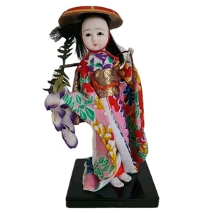 Geisha Doll Japanese Kimono Floral Patterns, Gold Obi (Sash) 6" - Picture 1 of 9