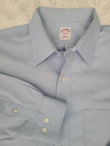 BROOKS BROTHERS 346 CHEMISE bleue homme boutonnée 17 1/2 4/5 sans fer - Photo 1/6