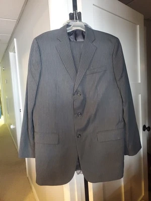Merona Men’s Charcoal Gray Pinstripe Suit 42L 34x30 Pants . 3 Button Jacket - Image 1 of 4