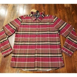 The North Face Brushwood Pro Flannel Long Sleeve Men's Sz Large Slim Fit Red Tan - Picture 1 of 13