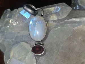 Sterling Silver, Quartz/ Fluorite, & Garnet Pendant - Picture 1 of 9