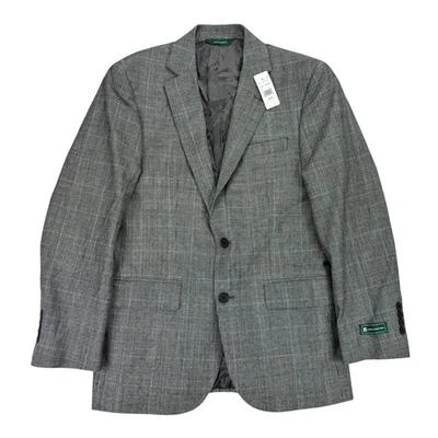 Brooks Brothers Mens Classic Fit Wool Stretch Plaid Suit Jacket Black White 38S - Image 1 of 4
