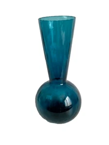 Vintage Deep Teal Blue Glass Vase 11.5" tall - Picture 1 of 4