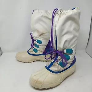 Botas de Nieve Sorel Vintage Años 90 Estilo Libre Con Cordones Blanco Púrpura Bloque de Color Talla 9 - Imagen 1 de 12