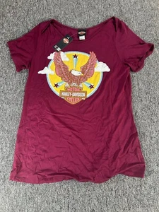 NWT Harley Davidson Women's XXL 2XL Red Embellished Eagle T-Shirt USA - Picture 1 of 8