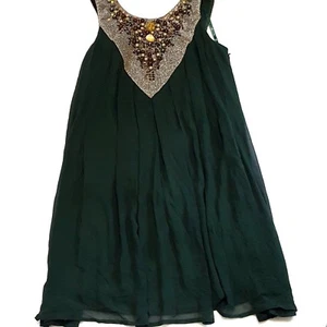Vestido SUE WONG Talla 14 SEDA CUENTAS PROFUNDAS Delantero Espalda Cuello en V Formal Verde Fluido - Imagen 1 de 6