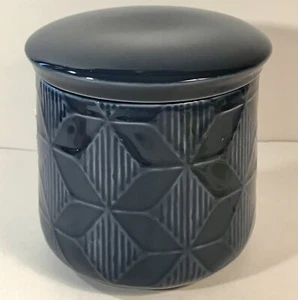 Crate & Barrel Blue Zane Canister Small ~5” Tall Rubber Seal Lid Discontinued - Picture 1 of 5