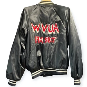 University of Alabama WVUA V91 College Radio 1980s DJ Black Satin Jacket Men L - Picture 1 of 20