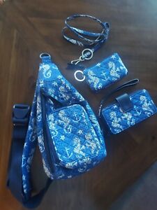 Mini Sling Backpack, Matching Wristlet, & Coin Purse, Vera Bradley Blue Seahorse