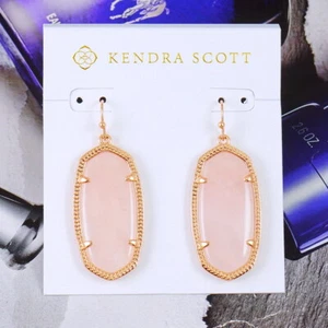 Clearance!! NWOT Kendra Scott Elle Rose Quartz Drop Earrings Rose Gold Plate - Picture 1 of 4