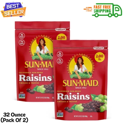 Sun-Maid California Sun-Dried Raisins - (2 Pack) 32 oz Resealable Bag - Dried... - Image 1 of 4