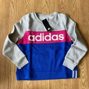 Adidas Colorblock Stripe Logo Crewneck Pullover Gray Medium 10/12 - Picture 1 of 7