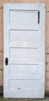 32"x80" Antique Vintage Old Salvaged SOLID Wood Wooden Interior Door 5 Panels - Image 1 of 3