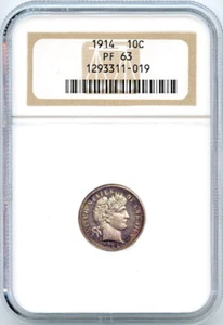 1914 10c Silver Barber Proof Dime PF 63 NGC # 1293311-019 + Bonus - Picture 1 of 2