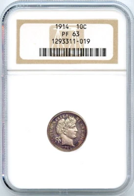 1914 10c Silver Barber Proof Dime PF 63 NGC # 1293311-019 + Bonus - Image 1 of 2