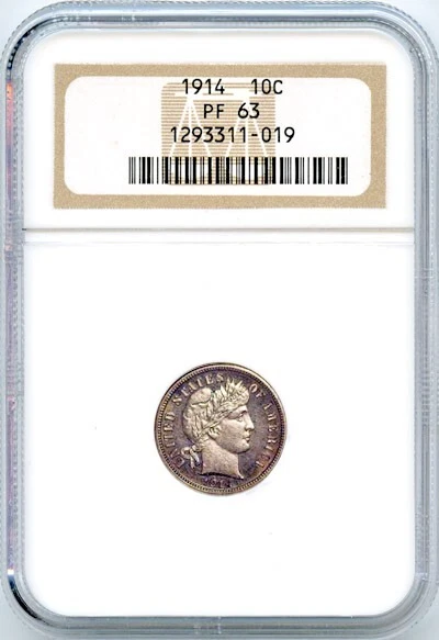 1914 10c Silver Barber Proof Dime PF 63 NGC # 1293311-019 + Bonus - Image 1 of 2