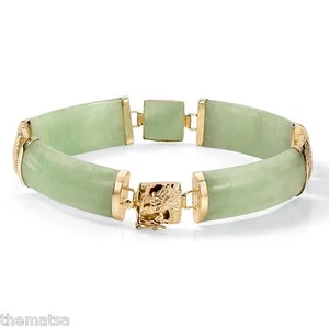 WOMENS 14K YELLOW GOLD JADE LINK 7.25"  BRACELET  - Picture 1 of 3