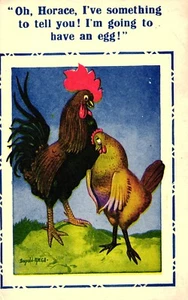 Comic Postcard C1950 Donald McGill Chicken Have Egg Surprise Hen Cock Cockerel - Picture 1 of 3